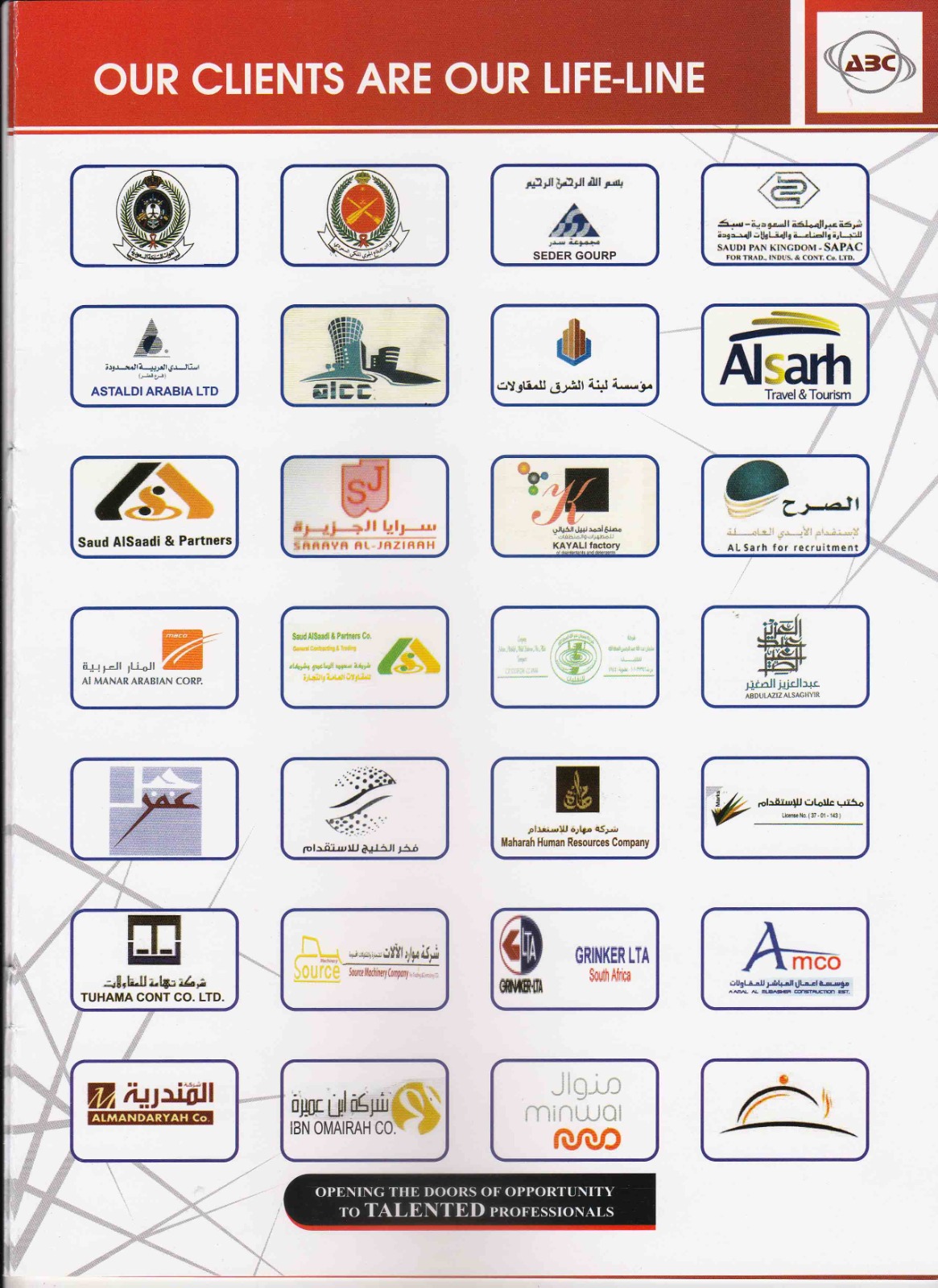 ABC Enterprises client organisations and company logos
